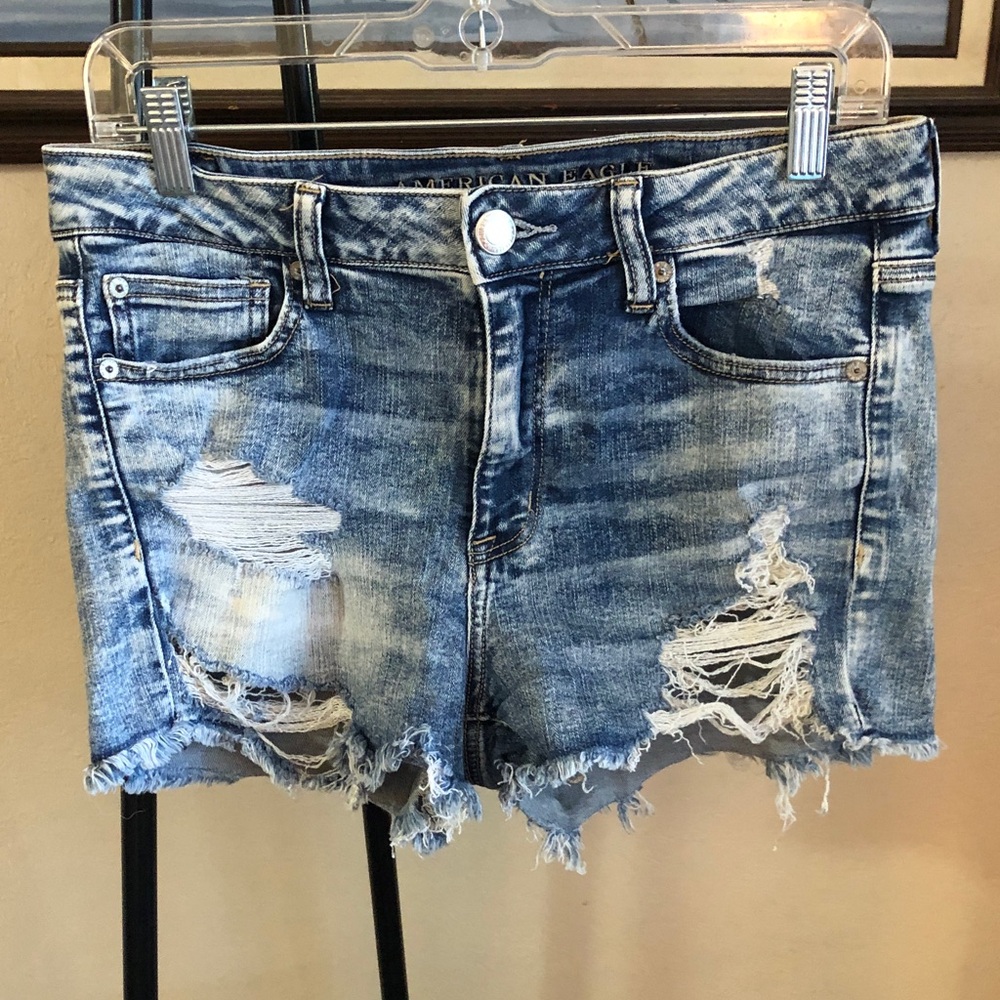 American Eagle Outfitters Frayed Light Blue Distressed Denim Shorts